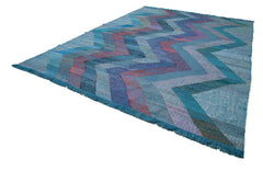 Scrap Blue Geometric Cotton Wool Handmade Area Rug 10'2'' x 14'6''