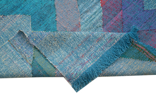 Scrap Blue Geometric Cotton Wool Handmade Area Rug 10'2'' x 14'6''