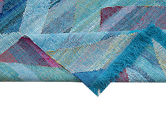 Handmade Area Rug – Blue Geometric Pattern Cotton Wool Vintage Carpet 10'3"x16'7"