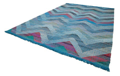 Scrap Blue Geometric Cotton Wool Handmade Area Rug 10'4'' x 15'11''