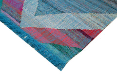 Scrap Blue Geometric Cotton Wool Handmade Area Rug 10'4'' x 15'11''