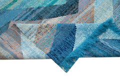 Scrap Blue Geometric Cotton Wool Handmade Area Rug 10'4'' x 15'11''