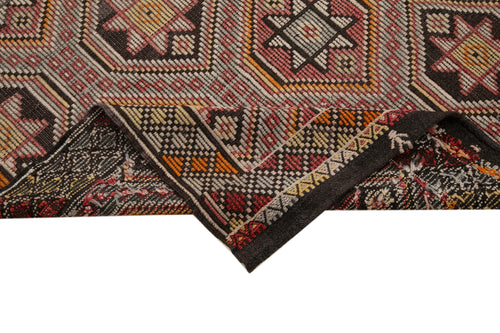 Geometric Kilim Brown Geometric Goat Hair Handmade Rug 6'6'' x 10'8''