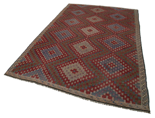 Geometric Kilim White Geometric Goat Hair Handmade Rug 6'3'' x 10'4''