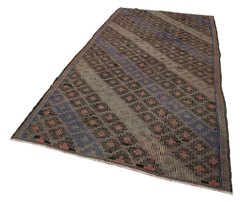 Geometric Kilim Brown Geometric Goat Hair Handmade Rug 5'5'' x 10'4''