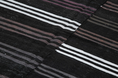 Geometric Kilim Black Geometric Goat Hair Handmade Rug 6'7'' x 10'7''