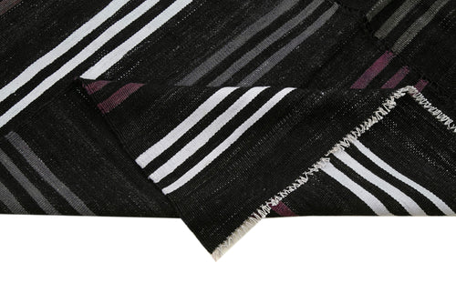 Geometric Kilim Black Geometric Goat Hair Handmade Rug 6'7'' x 10'7''