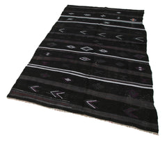 Geometric Kilim Black Geometric Goat Hair Handmade Rug 4'10'' x 8'4''