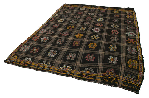 Geometric Kilim Brown Geometric Goat Hair Handmade Rug 6'6'' x 8'0''