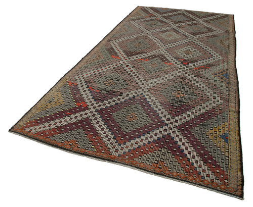 Geometric Kilim Beige Geometric Goat Hair Handmade Rug 5'10'' x 12'8''