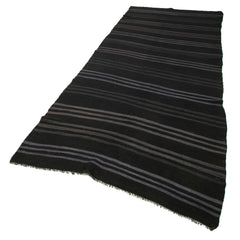 Geometric Kilim Black Geometric Goat Hair Handmade Rug 4'9'' x 12'4''