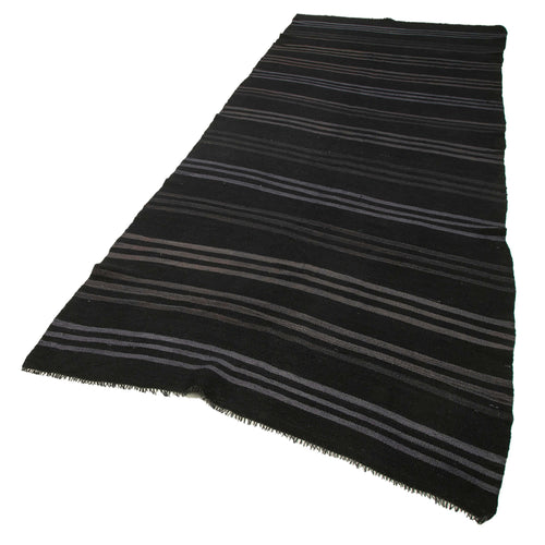 Geometric Kilim Black Geometric Goat Hair Handmade Rug 4'9'' x 12'4''