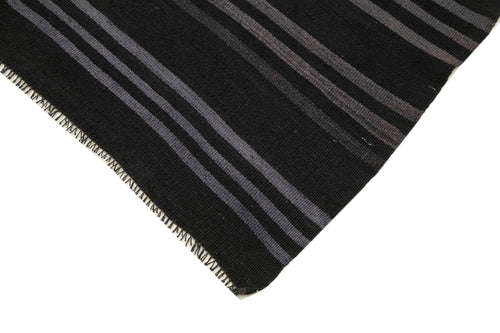 Geometric Kilim Black Geometric Goat Hair Handmade Rug 4'9'' x 12'4''