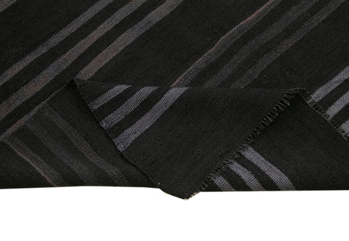 Geometric Kilim Black Geometric Goat Hair Handmade Rug 4'9'' x 12'4''