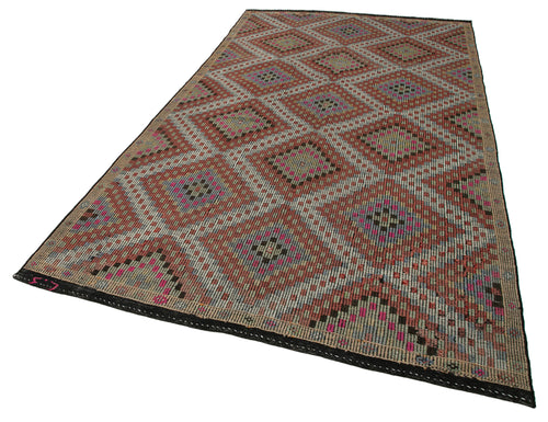 Geometric Kilim White Geometric Goat Hair Handmade Rug 5'10'' x 10'10''