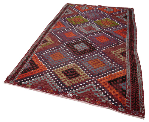 Geometric Kilim Red Geometric Goat Hair Handmade Rug 5'4'' x 8'9''