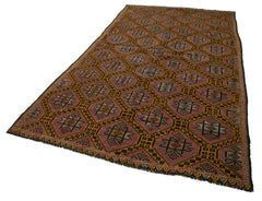 Geometric Kilim Brown Geometric Goat Hair Handmade Rug 5'10'' x 10'8''