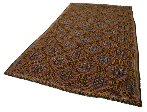 Geometric Kilim Brown Geometric Goat Hair Handmade Rug 5'10'' x 10'8''