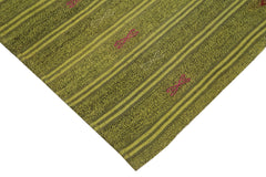 Geometric Kilim Green Geometric Goat Hair Handmade Rug 6'2'' x 9'1''