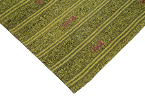 Geometric Kilim Green Geometric Goat Hair Handmade Rug 6'2'' x 9'1''