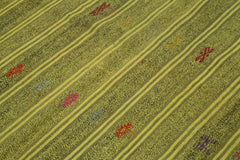 Geometric Kilim Green Geometric Goat Hair Handmade Rug 6'2'' x 9'1''