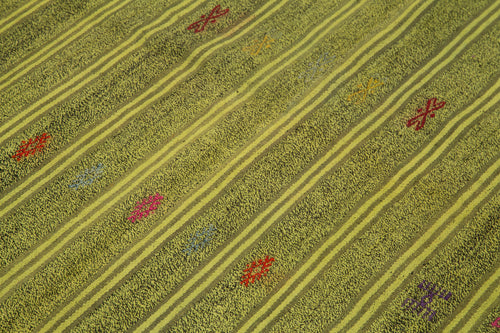 Geometric Kilim Green Geometric Goat Hair Handmade Rug 6'2'' x 9'1''