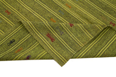 Geometric Kilim Green Geometric Goat Hair Handmade Rug 6'2'' x 9'1''