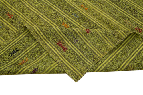 Geometric Kilim Green Geometric Goat Hair Handmade Rug 6'2'' x 9'1''