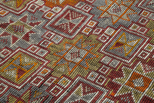 Geometric Kilim White Geometric Goat Hair Handmade Rug 5'3'' x 9'0''