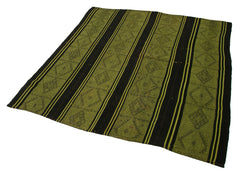 Geometric Kilim Green Geometric Goat Hair Handmade Rug 5'7'' x 5'11''