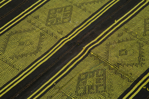 Geometric Kilim Green Geometric Goat Hair Handmade Rug 5'7'' x 5'11''