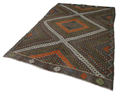 Geometric Kilim Brown Geometric Goat Hair Handmade Rug 6'1'' x 9'9''