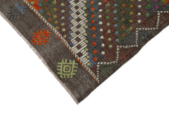 Geometric Kilim Brown Geometric Goat Hair Handmade Rug 6'1'' x 9'9''