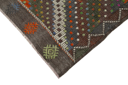 Geometric Kilim Brown Geometric Goat Hair Handmade Rug 6'1'' x 9'9''