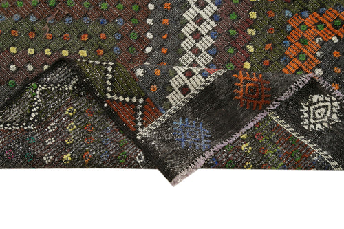 Geometric Kilim Brown Geometric Goat Hair Handmade Rug 6'1'' x 9'9''