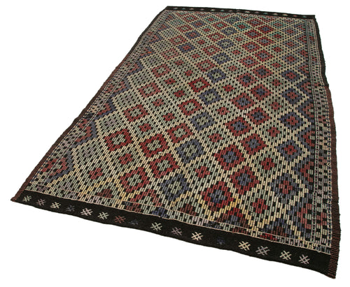 Geometric Kilim Brown Geometric Goat Hair Handmade Rug 5'4'' x 7'9''