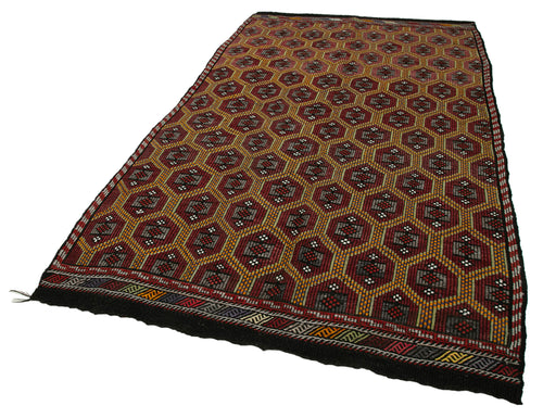 Geometric Kilim Brown Geometric Goat Hair Handmade Rug 5'6'' x 9'4''