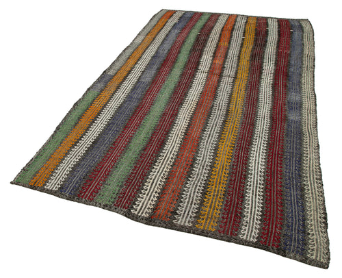 Geometric Kilim White Geometric Goat Hair Handmade Rug 5'8'' x 10'3''