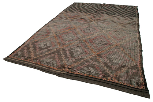 Geometric Kilim Brown Geometric Goat Hair Handmade Rug 7'7'' x 12'0''