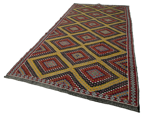 Geometric Kilim White Geometric Goat Hair Handmade Rug 5'10'' x 11'9''