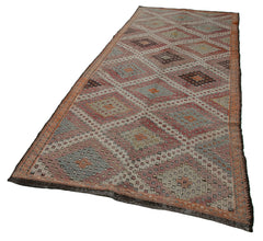 Geometric Kilim Beige Geometric Goat Hair Handmade Rug 4'9'' x 12'2''