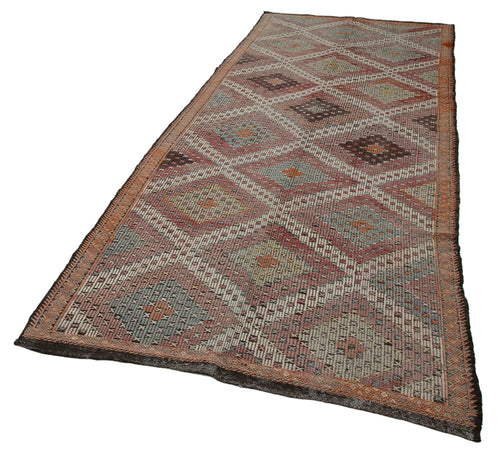 Geometric Kilim Beige Geometric Goat Hair Handmade Rug 4'9'' x 12'2''