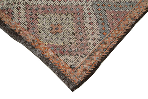 Geometric Kilim Beige Geometric Goat Hair Handmade Rug 4'9'' x 12'2''