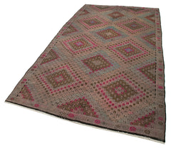 Geometric Kilim Beige Geometric Goat Hair Handmade Rug 5'1'' x 10'3''