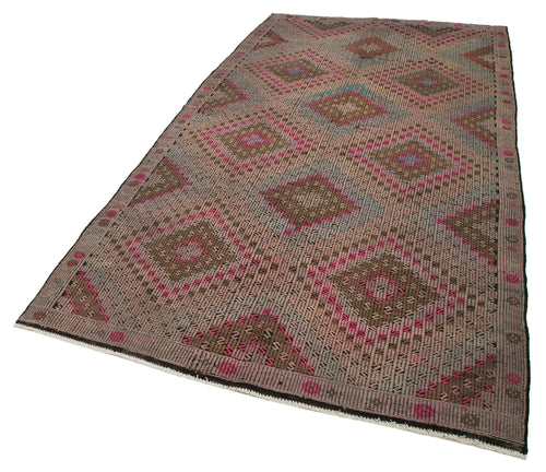 Geometric Kilim Beige Geometric Goat Hair Handmade Rug 5'1'' x 10'3''