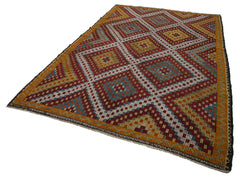 Geometric Kilim Orange Geometric Goat Hair Handmade Rug 6'8'' x 10'6''