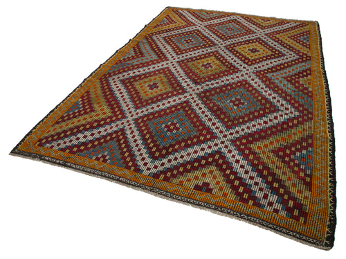 Geometric Kilim Orange Geometric Goat Hair Handmade Rug 6'8'' x 10'6''