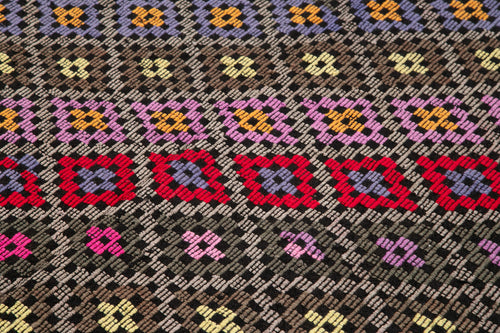 Geometric Kilim White Geometric Goat Hair Handmade Rug 6'3'' x 7'9''