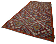 Geometric Kilim White Geometric Goat Hair Handmade Rug 6'7'' x 14'2''