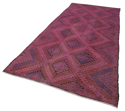 Geometric Kilim Pink Geometric Goat Hair Handmade Rug 5'2'' x 12'0''